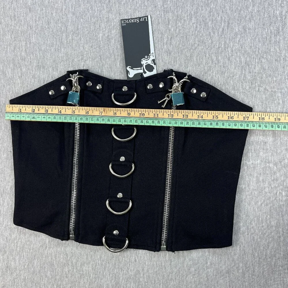Lip Service Corset Top Womens XL Black Zipper D-Ring Bondage Fetish Bustier NEW - Picture 8 of 10
